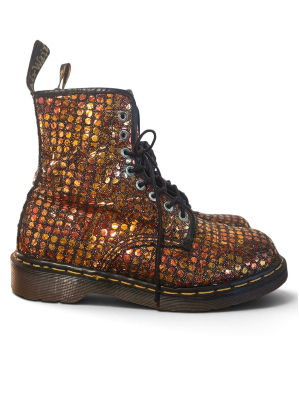 Dr. Martens Rare VTG 90s MIE Bronze Sequin Glitter Metallic Boots England 8 - Picture 10 of 17